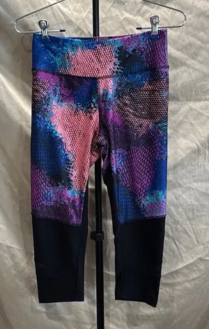 Marika Blue Purple Pink Abstract Capri Leggings with Black Panels thumbnail 1