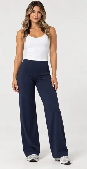 Alphalete Aura Wide Leg Pants Mid Rise, Navy Size XS thumbnail 1