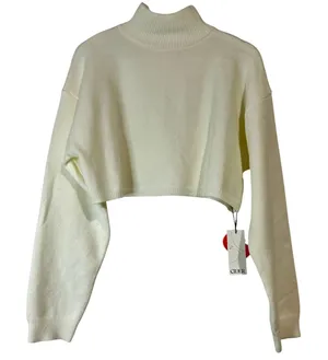 Cider Women’s Cropped Turtleneck Sweater White Size Small NWT Acrylic Nylon thumbnail 1