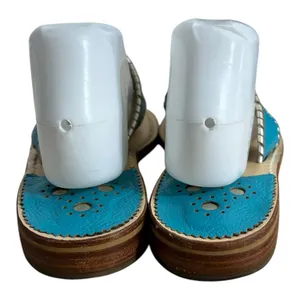 Jack Rogers Navajo Turquoise Blue Leather Whipstitch Sandal Shoes Palm Beach 9 M thumbnail 7