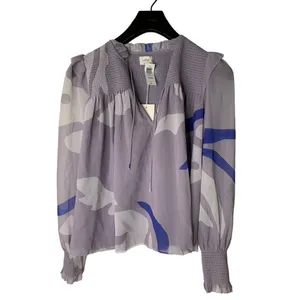 Aritzia Wilfred Castello Blouse Lavender Abstract Print Tie Neck Top Small NEW thumbnail 2