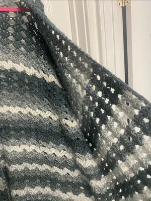Handcrafted oversized Crochet Cardigan Granny Stitch Wide Sleeve gray ombré thumbnail 5