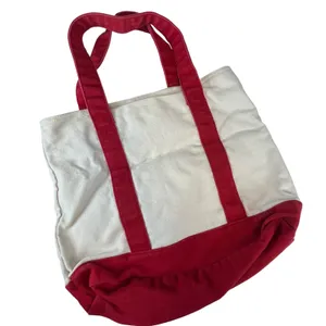Gap Canvas Tote Bag Cream Red Colorblock Embroidered Logo‎ Large Handbag thumbnail 2