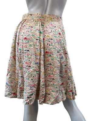 Orla Kiely Silk Sailboat Print Pleated Midi Skirt Nautical Marine Whimsical thumbnail 6