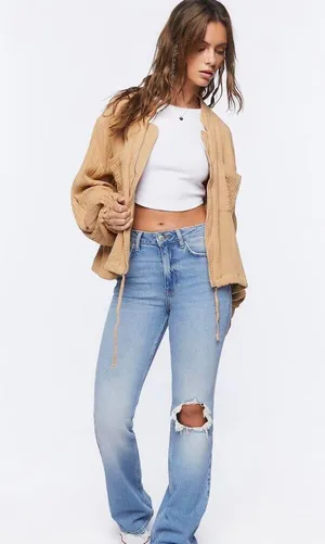 Cotton Crinkle Knit Bomber Jacket Size M thumbnail 2