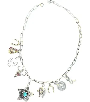 Silver-Tone Western Charm Necklace with Turquoise Star Pendant thumbnail 1