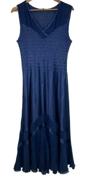 Komarov Navy Blue Women's Size XL‎ Charmeuse & Chiffon Tiered Cocktail Dress thumbnail 1
