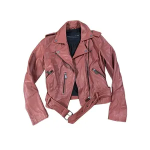 Bagatelle Women's Washed Leather Biker Moto‎ Belted Jacket in Sunset size XS thumbnail 2