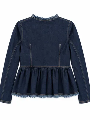Pilcro Denim Jacket Womens Small Blue Excellent Peplum Collarless Raw Edge thumbnail 6