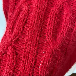 Solid Red Cable Knit V-Neck Cropped Sweater thumbnail 7