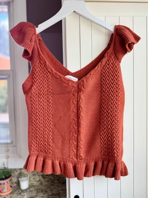 Jessica Simpson Cable Knit Ruffle Cropped Sweater Tank Rust Small S thumbnail 2