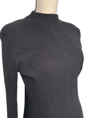 J. Crew Factory Black Ribbed Mock Neck Sweater Dress Size M thumbnail 5