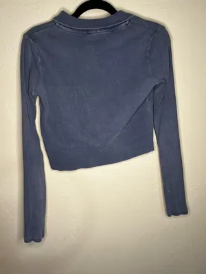 Brandy Melville Caroline Button Fly Ribbed Long Sleeve Vintage‎ Blue Crop Top thumbnail 7