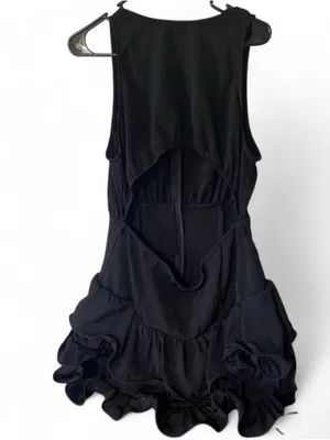 Black Cut Out Frill Hem Mini Dress Women's M NWT no belt thumbnail 2