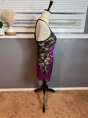 Source Unknown Plum Satin Chemise with Black Lace thumbnail 4