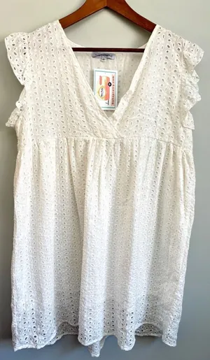 Miss Sparkling White Eyelet‎ Dress Pullover Beach Boho Surplice V Neck Womens XL thumbnail 1