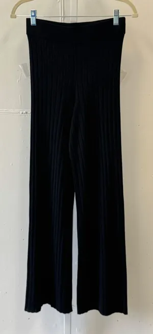H&M Black Ribbed Knit Wide Leg Pull On Pants High Waisted XS Minimalist thumbnail 1