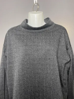 Madewell Blouse Womens Small Gray Check Mock Neck Long Sleeve Stretch Top thumbnail 1
