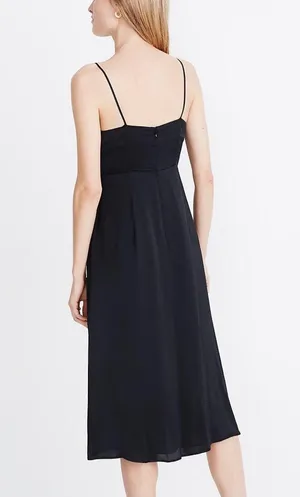 Madewell Black Satin Cami V-Neck Side Button Faux Wrap Knee Length Dress thumbnail 3