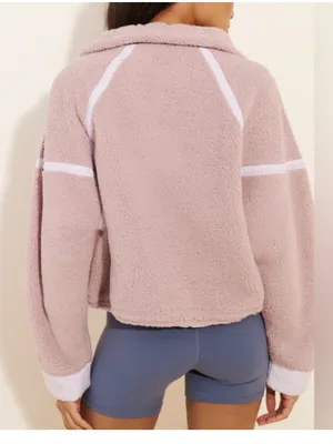Free People Mountain High 1/2 Zip Fleece Pullover in Neutral Mauve thumbnail 2
