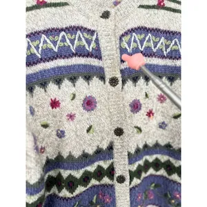Vtg Northern Treasures Wool‎ Blend Granny Sweater Cardigan M Cottagecore Floral thumbnail 2