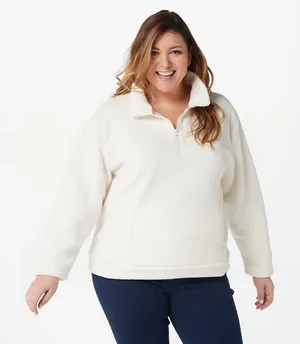 Koolaburra by Ugg‎ Sueded Jersey Back Sherpa 1/4 Zip Pullover Ivory Xlarge thumbnail 1
