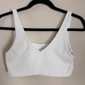 Offline by Aerie Real Me Xtra Ribbed Sports Bra White V-Neck Crop Top Small thumbnail 1