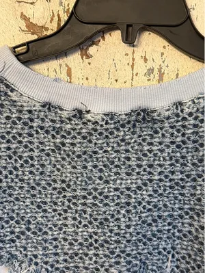 Oli & Hali Mixed Fabric Distressed Crewneck pullover, size small, gray/blue thumbnail 8