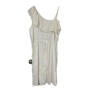 Old Navy XXL Dress One Shoulder Eyelet Lace Ruffle Tiered Midi Cream Coastal thumbnail 3