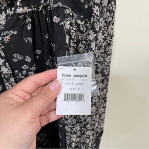 NWT Free People Serena Floral Bell Sleeve Printed Blouse size small black boho thumbnail 5