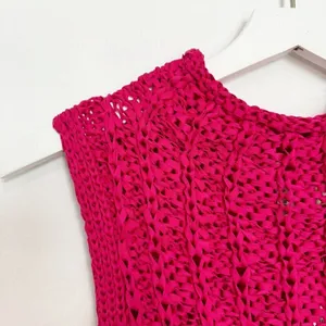 Moth Ribbon Crochet‎ Top Medium Petite Pink Sleeveless High Neck Fairy Cottage thumbnail 8