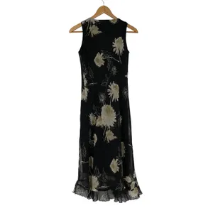 Black Floral Sleeveless‎ Ruffle Hem Maxi Dress Womens Size 6 Y2K Dark Fairy Boho thumbnail 2