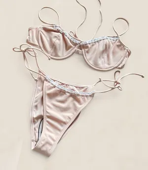 PacSun Beverly & Beck blush pink underwire crochet bikini set size small NWT thumbnail 1