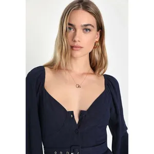 ✨Lulus Ideal Impression Navy Blue Balloon Sleeve Mini Sz Medium Dress✨ thumbnail 3