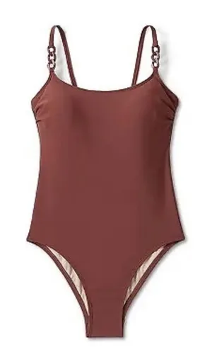 Kona Sol Brown Women’s Chain Link‎ Medium Coverage Sew In Cups One Piece Swimsuit Size M thumbnail 1