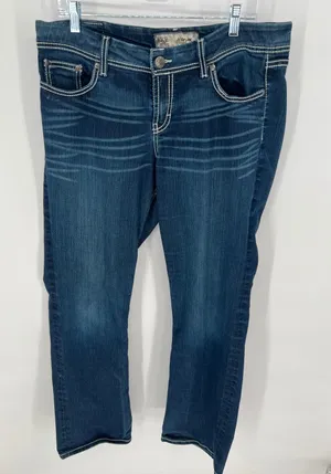 BKE Harper Bootcut Jeans Womens 33L Dark Wash Rhinestone Embellished Mid‎ Rise thumbnail 1