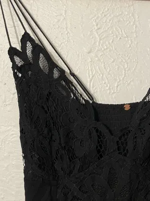 Free People Adella Black Lace Bodysuit Spaghetti Straps X-Large thumbnail 5