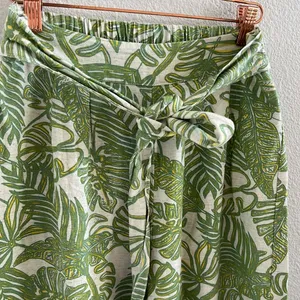 Midnight sky Modern Aloha Palm Linen Cotton Rayon Wide Leg Elastic Waist Pants S thumbnail 4