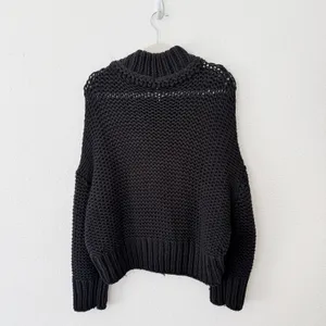 [Free People] Black‎ My Only Sunshine Chunky Knit Mock Neck Sweater Sz Medium M thumbnail 4