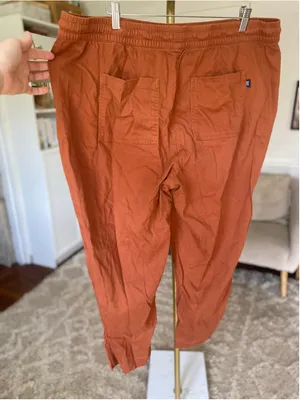 GAP XL Rust Orange Linen Pull On Pants Drawstring Coastal Boho Relaxed Fit Chic thumbnail 3