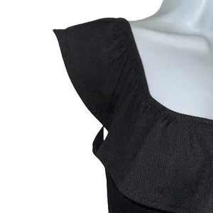 EXPRESS Black Ruffle Neck Ribbed Cap Sleeve Cap‎ Sleeve Bodysuit NWOT Small thumbnail 4