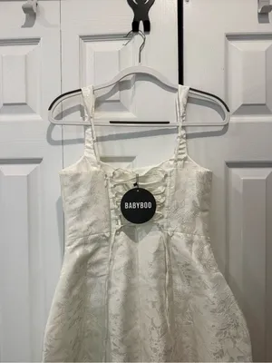 Babyboo Orla Mini Dress - Ivory. Square-Neck White Jacquard A-Line Wedding Dress thumbnail 8