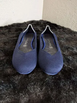 Rothy's Navy Blue The Round Toe Retired White Halo Ballet Flats EUC Size 8.5 thumbnail 2