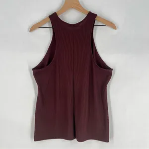 A New Day Stretch‎ Ribbed Jersey Knit Sleeveless Brown Burgundy Tank Top Size L thumbnail 6