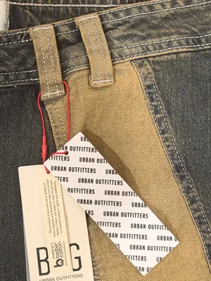 NWT Urban Outfitters Wide-Leg Jeans in Dark Wash with Tan Inset thumbnail 9