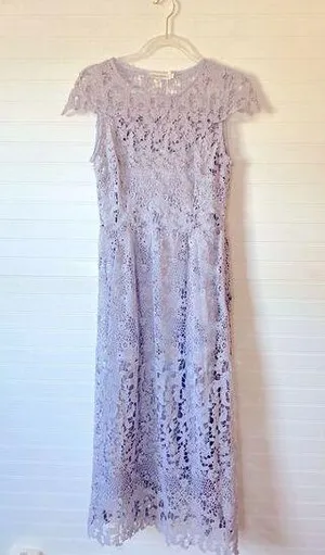 Simply Couture Lavender Violet Scallop Floral Lace Dress thumbnail 1