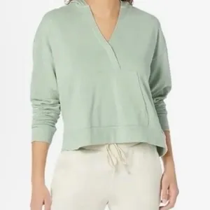 Sweaty Betty Restful After Class Hoodie Sage Green V-Neck Thumbhole Sweatshirt S thumbnail 2