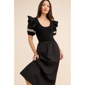 NWT!! CLEOBELLA‎ Selma Midi Dress Embroidered Black Ruffle Puff Sleeves X-Small thumbnail 15