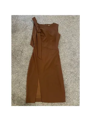 Calvin Klein Brown Bow Shoulder Midi Dress Size 2 thumbnail 3
