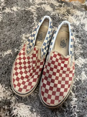 Red & Blue checkered vans slip on thumbnail 6